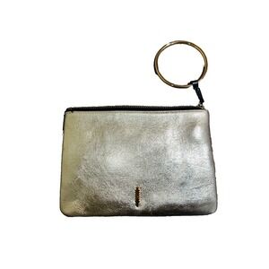 THACKER New York Purse Wristlet Pouch Clutch Gable Ring Travel Gold Leather Zip